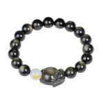 Buddha Stones Natural Rainbow Obsidian Gold Sheen Obsidian Silver Sheen Obsidian Fox Healing Bracelet Bracelet BS 13