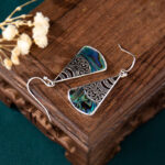 Buddha Stones Copper Tridacna Stone Hollow Pattern Blessing Drop Earrings 4