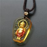 Buddha Stones Tibetan Buddha Liuli Crystal Serenity Necklace Pendant Necklaces & Pendants BS Yellow Kasaya Buddha