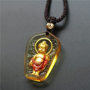 Buddha Stones Tibetan Buddha Liuli Crystal Serenity Necklace Pendant Necklaces & Pendants BS Yellow Kasaya Buddha