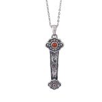 Buddha Stones 925 Sterling Silver Red Agate Cyan Jade Auspicious Clouds Ruyi Handle Blessing Necklace Pendant Necklaces & Pendants BS 6