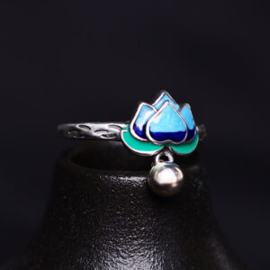 Buddha Stones Lotus Flower Pattern Enlightenment Ring Ring BS main
