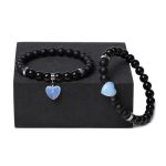 Buddha Stones 2Pcs Black Onyx Crystal Stone Love Heart Protection Support Couple Bracelet Bracelet BS 16