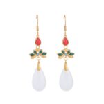 Buddha Stones FengShui White Jade Luck Drop Earrings Earrings BS 3