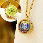 Buddha Stones Tibetan Yellow God Of Wealth Green Tara Buddha Serenity Titanium Steel Necklace Pendant Necklaces & Pendants BS Front Vajrasattva Bodhisattva Back Mantra