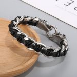 Buddha Stones Dragon Leather Titanium Steel Protection Luck Braided Bracelet Bracelet BS 4