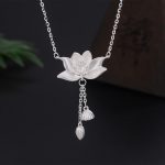 Buddha Stones 999 Sterling Silver Lotus Flower Pod Carved Enlightenment Necklace Pendant Necklaces & Pendants BS 999 Sterling Silver