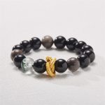 Buddha Stones Natural Silver Sheen Obsidian Dragon Green Phantom Protection Bracelet Bracelet BS 3