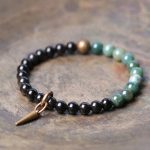 Buddha Stones Black Obsidian Sodalite Crystal Copper Strength Couple Bracelet Bracelet BS Black Obsidian&Moss Agate 18cm