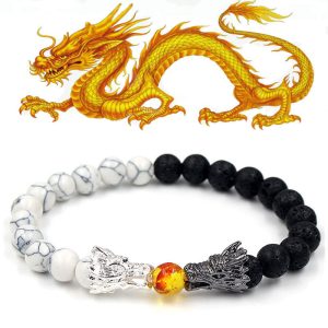 Buddha Stones White Turquoise Lava Rock Dragon Blessing Beaded Bracelet Bracelet BS main
