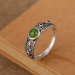 Buddha Stones 925 Sterling Silver Hetian Cyan Jade Harmony Adjustable Ring Ring BS 2