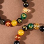 Buddha Stones Gold Sheen Obsidian Rainbow Obsidian Black Obsidian Five Directions Gods of Wealth Bracelet Bracelet BS 13