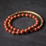 Buddha Stones Red Jasper Moss Agate Black Obsidian Crystal Copper Peace Couple Bracelet Bracelet BS 3