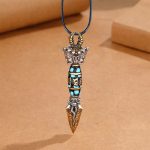 Buddha Stones Tibet Om Mani Padme Hum Dzi Bead Dorje Vajra Pattern Wealth Rotatable Necklace Pendant Necklaces & Pendants BS Necklace&Leather Rope