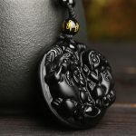 Buddha Stones Black Obsidian Double Pixiu Bead Rope Purification Necklace Pendant Necklaces & Pendants BS 1