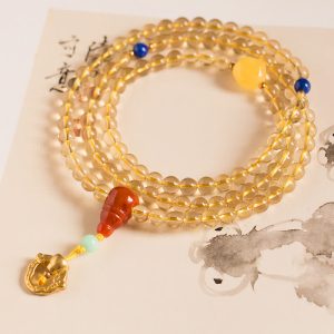 925 Sterling Silver 108 Mala Beads Natural Citrine Red Agate Amber Pleasure Charm Bracelet Mala Bracelet BS Citrine&Red Agate 8mm