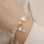 Buddha Stones Natural Strawberry Quartz Morganite Tridacna Stone Cat Love Bracelet Bracelet BS Morganite Tridacna Stone Cat(Wrist Circumference 12-14cm)