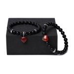Buddha Stones 2Pcs Black Onyx Crystal Stone Love Heart Protection Support Couple Bracelet Bracelet BS 7