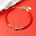 Buddha Stones Copper Koi Fish Wealth Necklace Pendant Red Rope Bracelet Earrings Set Bracelet Necklaces & Pendants BS Bracelet(Wrist Circumference 14-19cm)