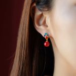 Buddha Stones 925 Sterling Silver Plated Gold Cinnabar Red Agate Blessing Necklace Pendant Earrings Ring Set Bracelet Necklaces & Pendants BS Earrings