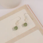 Buddha Stones 925 Sterling Silver Natural Pearl Jade Wisdom Earrings Earrings BS 2