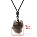 Buddha Stones Natural Black Obsidian Tiger Eye Ice Obsidian Fox Pendant Amulet Necklace Necklaces & Pendants BS 15
