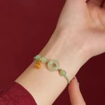 Buddha Stones Round Peace Buckle Jade Lotus Happiness Abundance Wealth String Bracelet Bracelet BS 11