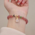 Buddha Stones Natural Strawberry Quartz Jade Peace Buckle Coin Purse Healing Bracelet Bracelet BS 2