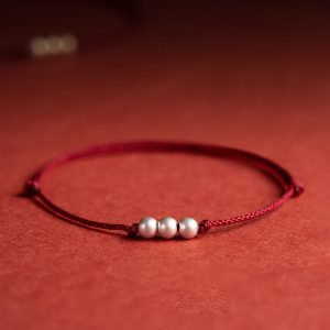 Buddha Stones 925 Sterling Silver Three Beads Protection String Bracelet Anklet Bracelet Anklet BS Bracelet(Wrist Circumference 14-18cm)