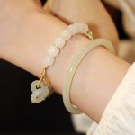 Buddha Stones Natural Hetian Jade Bead Double Peace Buckle Fu Character Abundance Braided Bracelet Bracelet BS 7