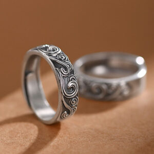 Buddha Stones 999 Sterling Silver Auspicious Clouds Engraved Blessing Adjustable Ring Ring BS main