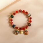Buddha Stones Colorful Candy Agate Gold Swallowing Beast Family Liuli Glass Bead Strength Bracelet Bracelet BS Red Candy Agate