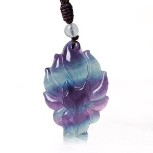 Buddha Stones Natural Fluorite Gold Sheen Obsidian Fox Pendant Protection Necklace Necklaces & Pendants BS Fluorite (Protection ♥ Peace)