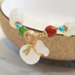 Buddha Stones Natural Hetian White Jade 14K Gold Plated Money Bag Blessing Bracelet Bracelet BS 4