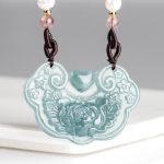 Buddha Stones Natural Jade Peony Flower Lock of Good Wishes Prosperity Necklace Pendant Necklaces & Pendants BS 3