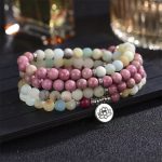 Buddha Stones Lazurite Picasso Jasper Amazonite Rhodonite Apatite Positive Lotus Prayer Bead Bracelet Mala Bracelet BS Amazonite&Rhodonite
