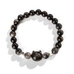 Buddha Stones Natural Silver Sheen Obsidian Cute Cat Head Protection Bracelet Bracelet BS 5