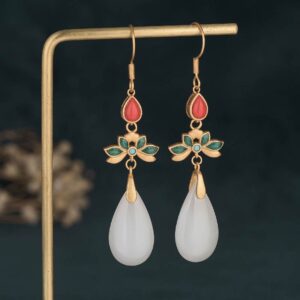 Buddha Stones FengShui White Jade Luck Drop Earrings Earrings BS 1