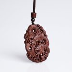 Buddha Stones Lightning Struck Jujube Wood Double Dragon Relief Ward Off Evil Spirits Necklace Pendant 8