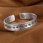Buddha Stones 999 Sterling Silver Om Mani Padme Hum Lotus Wisdom Bracelet Bangle Bracelet Bangle BS 1