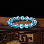 Buddha Stones Gold Swallowing Beast Family Pink Love Heart Luminous Fluorescent Liuli Glass Bead Bracelet Bracelet BS Blue Simple Version