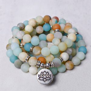 Buddha Stones Tibetan Amazonite Stone Blessing Lotus Mala Mala Bracelet BS main