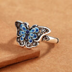 Buddha Stones Hollow Enamel Blue Butterfly Pattern Love Ring Ring BS 2