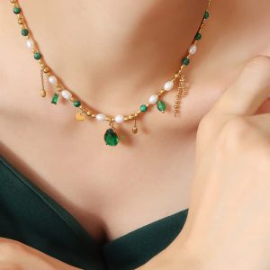 Pearl Bead Zircon Turquoise Calm Necklace Pendant Necklaces & Pendants BS Pearl (Happiness ♥ Calm)