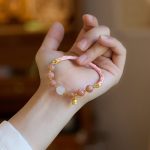 Buddha Stones Sun Stone Golden Silk Jade Lily of the Valley Charm Positive Bracelet Bangle Bracelet Bangle BS 3