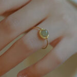 Buddha Stones 14K Gold Plated Round Jade Luck Prosperity Adjustable Ring Ring BS 2