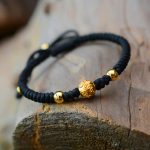 Buddha Stones 999 Sterling Silver Om Mani Padme Hum Copper Coin Luck Strength String Couple Bracelet Bracelet BS Golden Copper Coin Black Rope(Bracelet Size 15.5-24cm)
