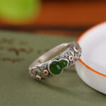 Buddha Stones 925 Sterling Silver Red Agate Cyan Jade Gourd Blessing Auspicious Ring Ring BS 6
