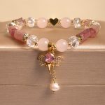 Buddha Stones Amethyst Green Aventurine Strawberry Quartz Positive Elephant Charm Bracelet 8