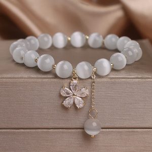 Buddha Stones Cat's Eye Flower Charm Peace Support Bracelet 1